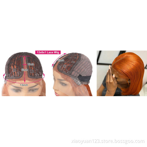 Mayqueen Hair Wig Factory Wholesale Unprocessed Orange Bob Straight And Natural Curly 100% Human Hair Lace Front Wigs With Bang